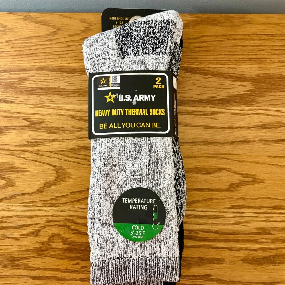 US‎ Army Mens Heavy Duty Thermal Socks 2 Pack Gray Black Marled Size 6-12.5 New